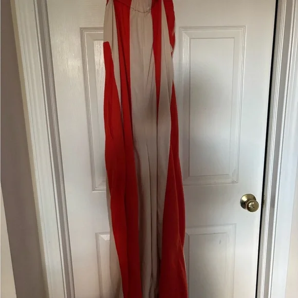 Striped Orange and White Strapless Eden Jumpsuit - Picture 6 of 9